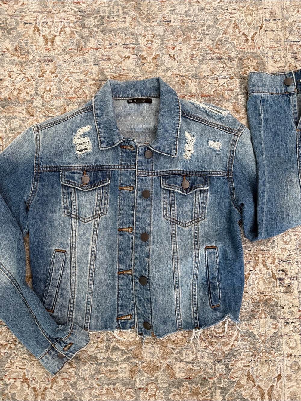 NWOT STS BLUE Distressed Denim Jacket JEANS cropped NEW XS CROP